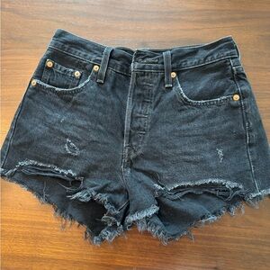 Levi's 501 Original Cutoff Denim Shorts 25 Black Distressed
